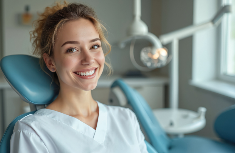 美しい前歯を見せて笑う女性