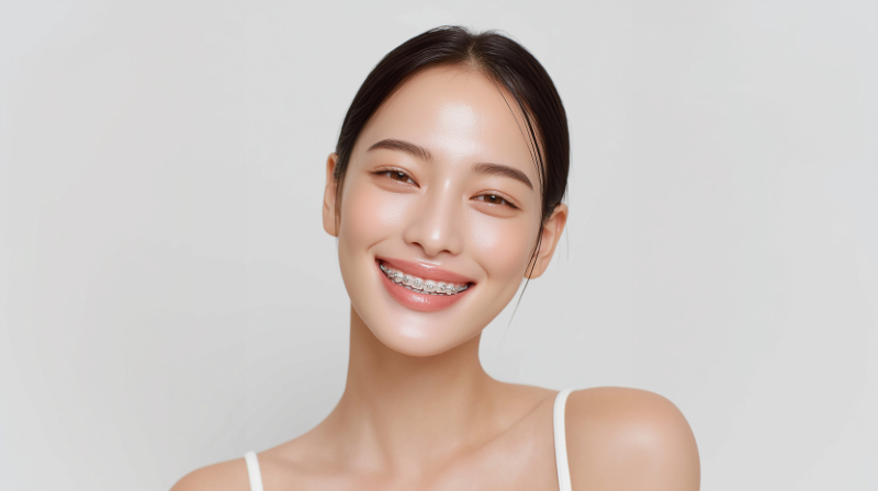 ワイヤー矯正をして歯並びが綺麗になっている女性