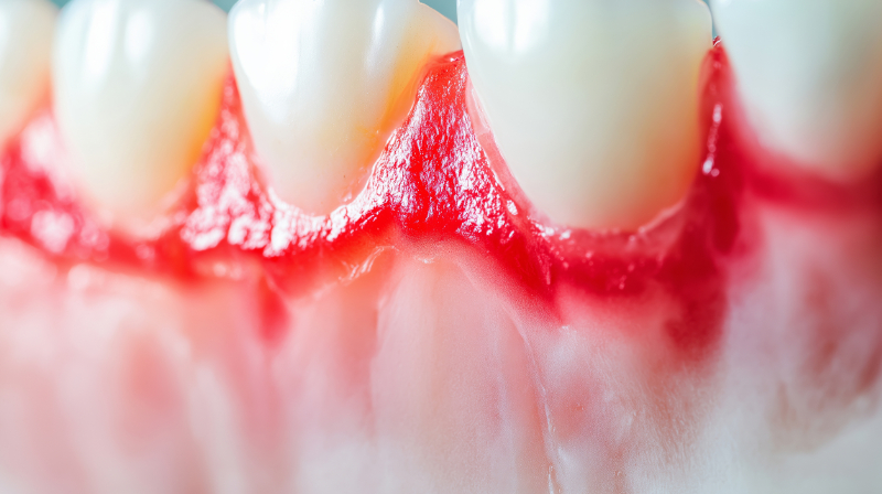 歯周病で歯ぐきから出血している様子