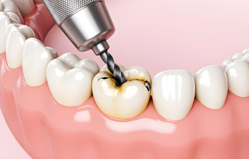 銀歯を外して虫歯を削る様子