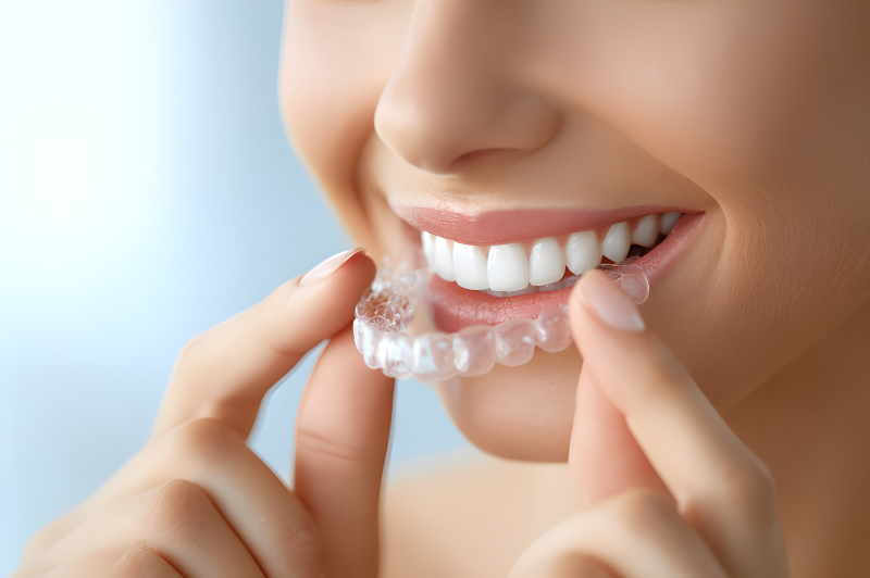 マウスピースを装着する様子