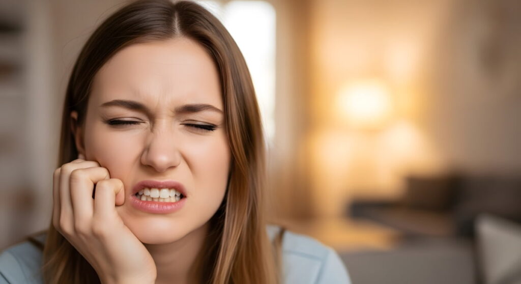 親知らずが虫歯になり痛がる女性